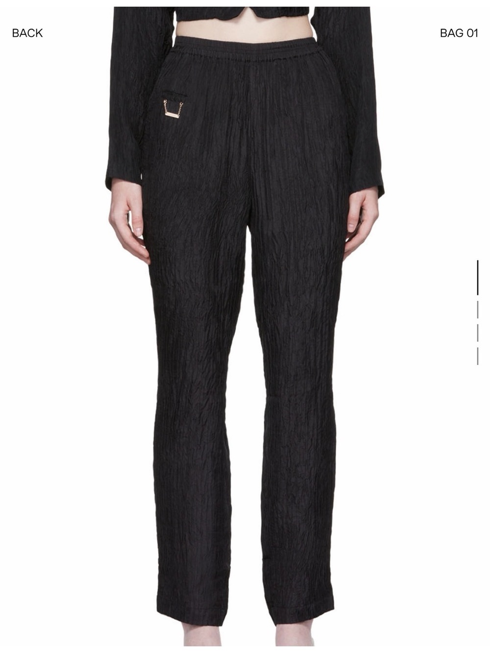 Silk Laundry crinkled black curved trousers silk